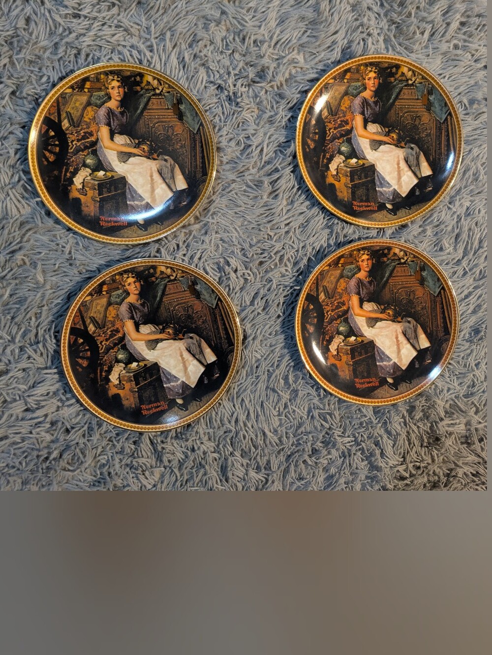 Norman Rockwell Vintage-Style Decorative Wall Plates in Brown and Gold. Set Of 4